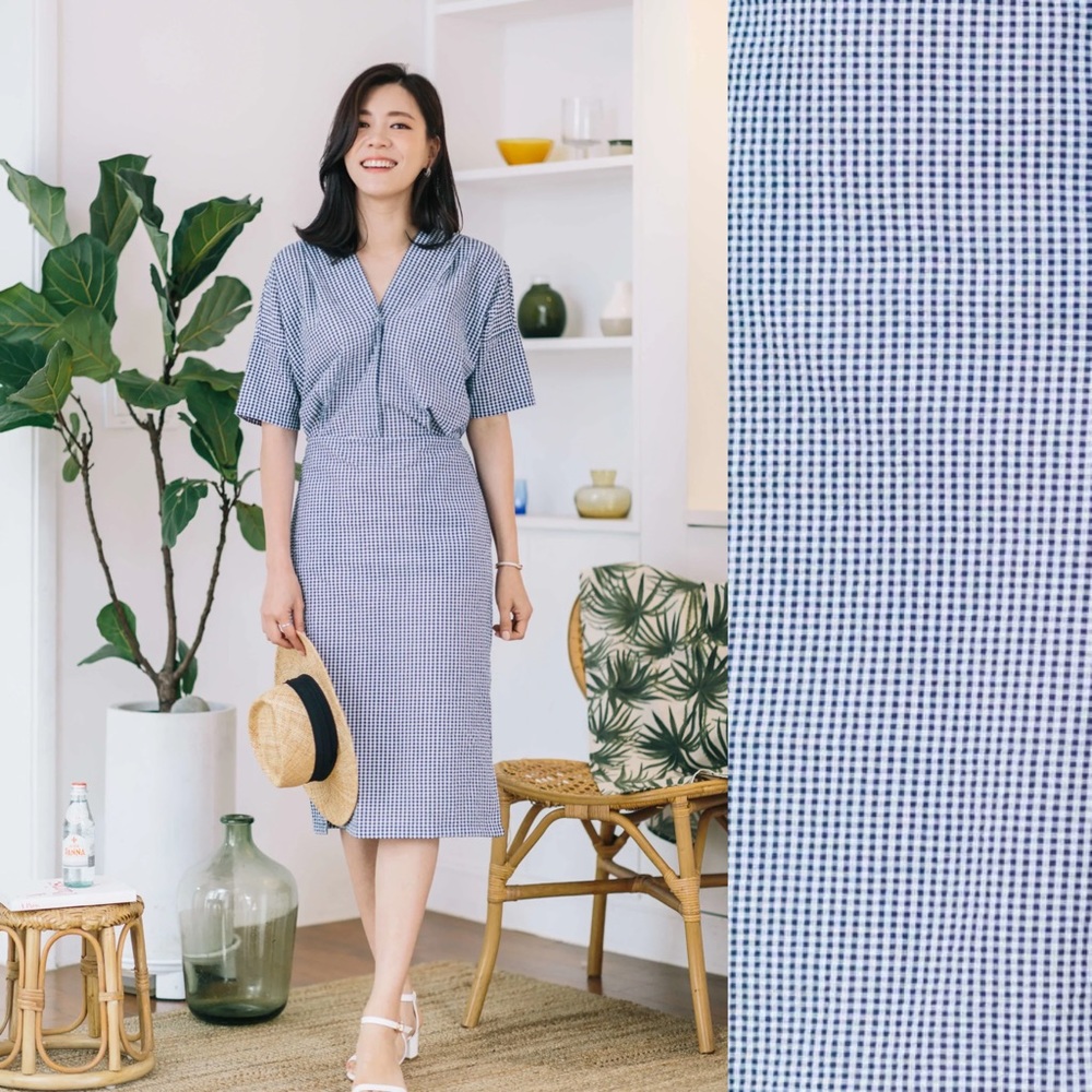 🐧Konny🐧 Check Slit Nursing Dress in Navy
